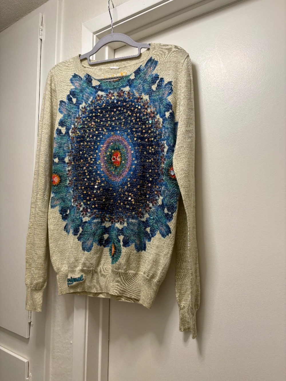 Desigual embellished sweater - cream with gold thread - size medium?